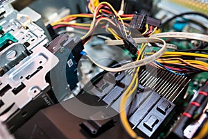 Opened personal computer , visible components photo