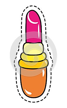 Opened pink lip gloss tube cartoon patch illustration, lipstick, pomade paints lips does makeup