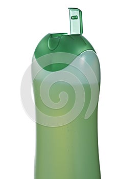 Opened plastic bottle with soap or shampoo