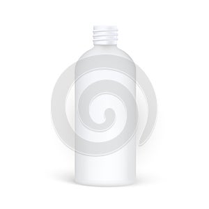 Opened plastic cosmetic bottle mockup with no lid and carving. Realistic cosmetic mockup.