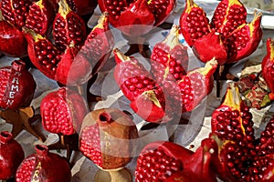 Opened Pomegranate Sculptures for Sell at the Vernissage Market in Yerevan, Armenia