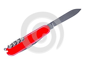 Opened red pocket folding knife isolated on white