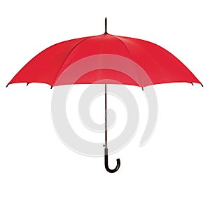 Opened red umbrella over white