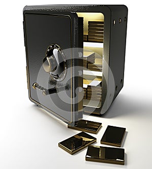 Opened safe with gold ingots