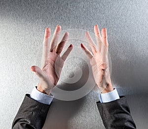 Opened salesman hands discussing in a meeting or presentation