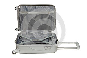 Opened silver suitcase