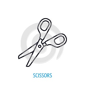 Opened stationery scissors. Outline icon. Vector illustration. Symbol of education, handmade crafts, tailor and barbershop