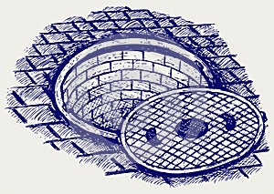 Opened street manhole