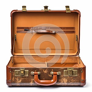 Opened suitcase lying on a white background, Ai Generated photo