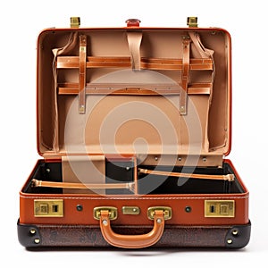 Opened suitcase lying on a white background, Ai Generated photo