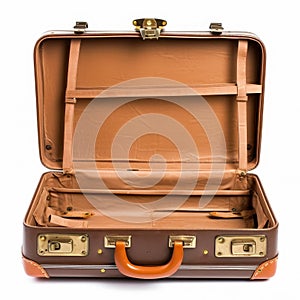 Opened suitcase lying on a white background, Ai Generated photo