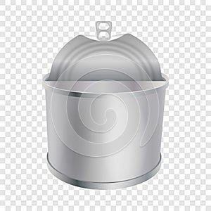 Opened tin can mockup, realistic style