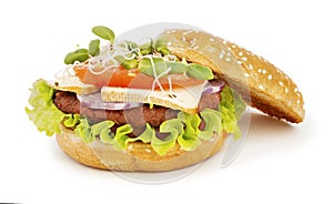 Opened vegan sandwich on white background