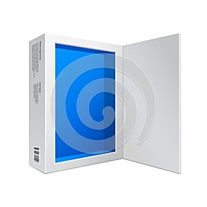 Opened White Modern Software Package Box Blue Inside For DVD, CD Disk Or Other Your Product