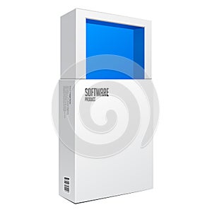 Opened White Modern Software Package Box Blue Inside For DVD, CD Disk Or Other Your Product