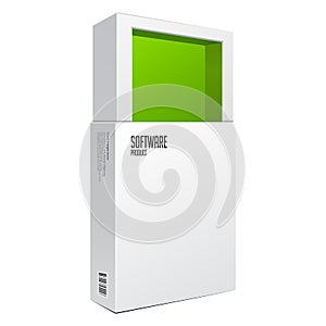 Opened White Modern Software Package Box Green Inside For DVD, CD Disk Or Other Your Product