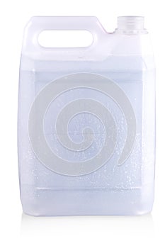 The opened white plastic canister  isoalted on white background