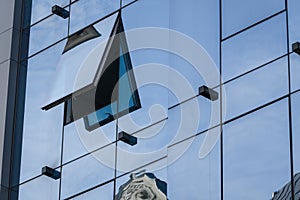 Opened window on office building facade