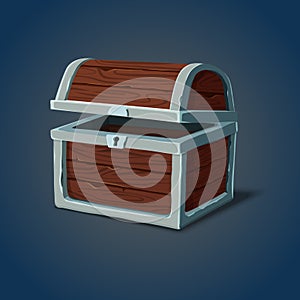 Opened wooden chest or pirate crate icon
