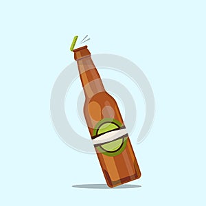 Opening beer bottle on a blue background