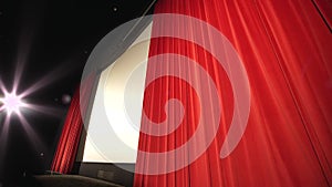 Opening Curtain in a modern cinema - perspective view in a movie theater