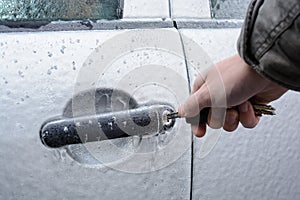 Opening frozen car lock with key
