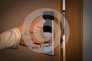 Opening a hotel door with keyless entry card