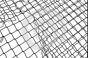 Opening in metallic net fence. isolated on white background. Challenge. uncertainty. breakthrough concept. freedom concept.