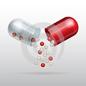 Opening red medical capsule