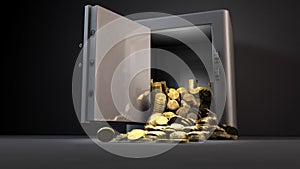 Opening safe with gold coins inside