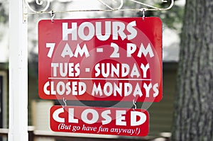 Opening Times Of A Business With Hours And Days