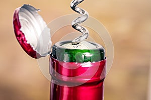 Opening a wine bottle corkscrew
