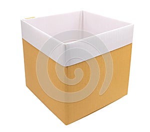 Openning cardboard box with white inner isolated photo