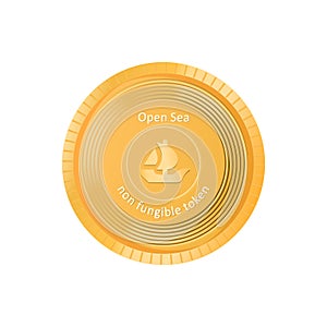 Opensea is a gold coin, a platform for the sale of NFT. Market place for non-fungible token. Icon