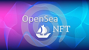 OpenSea internet platform NFT token market and auction with waves. photo