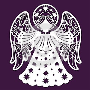 Openwork angel. Template for laser cutting. Vector