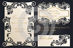 Openwork blank design for laser paper cutting. Template wedding cards, paper lace card, a template for cutting, floral