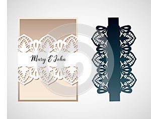 An openwork card with a pattern in the style of Richelieu embroidery. Laser cut template for wedding invitation.