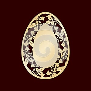 Openwork Easter egg with leaves. Laser cutting or foiling template.