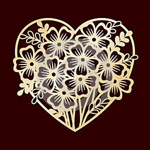Openwork heart with flowers. Laser cutting or foiling template.