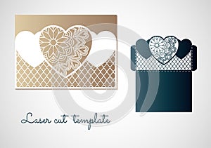 Openwork hearts with mandala pattern. Vector Laser cutting template.