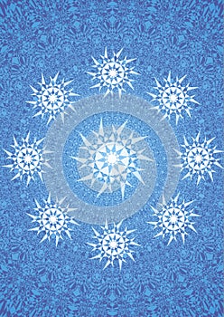 Openwork patterned background. Circular ornament with star-shaped objects.