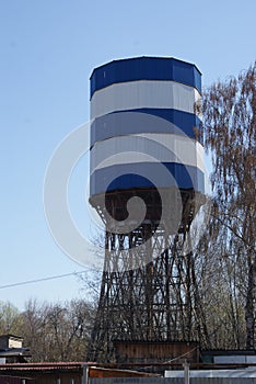 The openwork tower of architect Vladimir Shukhov at the railway station building in the provincial town of Petushki, Vladimir regi