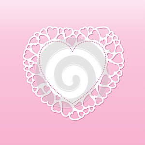 Openwork valentine card with small hearts. Laser cutting vector template.