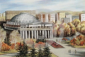 Opera and ballet theatre, Novosibirsk, pastel photo