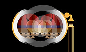 Opera binocular in theater against stage and drop-curtain. Vector illustration. photo