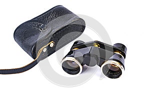Opera binoculars with case isolated on white