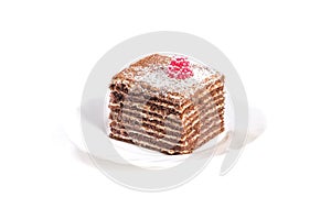 Opera cake isolated on white background