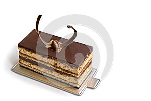Opera cake on white background