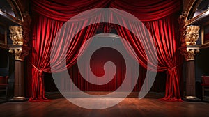 Opera Theatre Curtains and Wooden Stage Floor. Generative AI